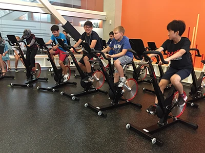 Students taking a bicycling class.